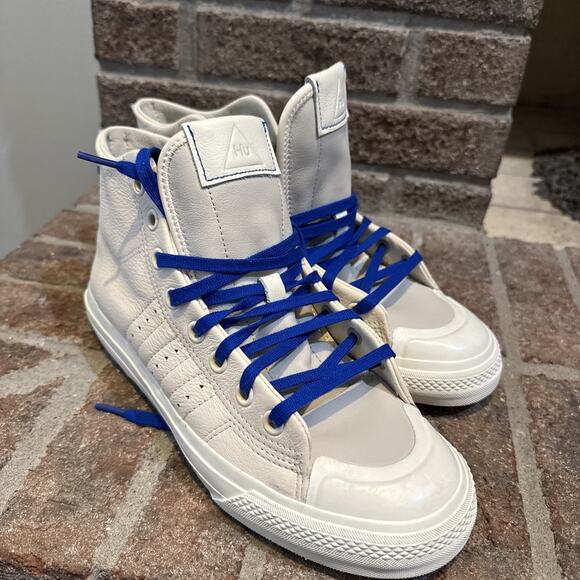 Adidas x Pharrell Nizza High Tan Leather Blue Lace Mens Size 9 - Picture 1 of 16
